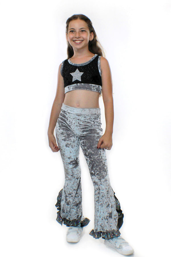 Eve , Silver Crushed Velvet and glitter Flared Pants-[stardust]