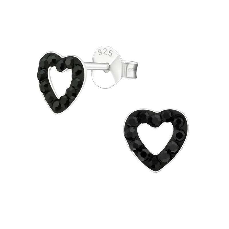 Children's Sterling Silver 'Jet Black Crystal Love Heart' Stud Earrings by Liberty Charms