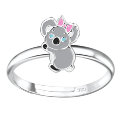 Children's Sterling Silver Adjustable Koala Bear Girl Ring by Liberty Charms