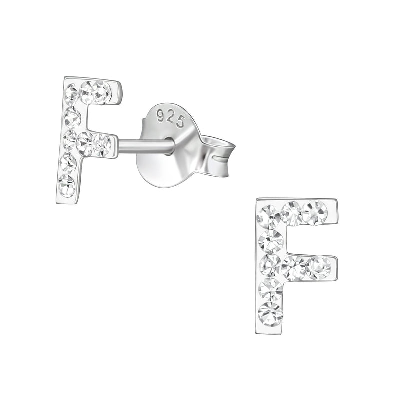 Children's Sterling Silver 'Letter F' Crystal Stud Earrings by Liberty Charms