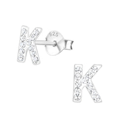 Children's Sterling Silver 'Letter K' Crystal Stud Earrings by Liberty Charms