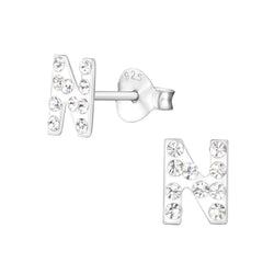 Children's Sterling Silver 'Letter N' Crystal Stud Earrings by Liberty Charms