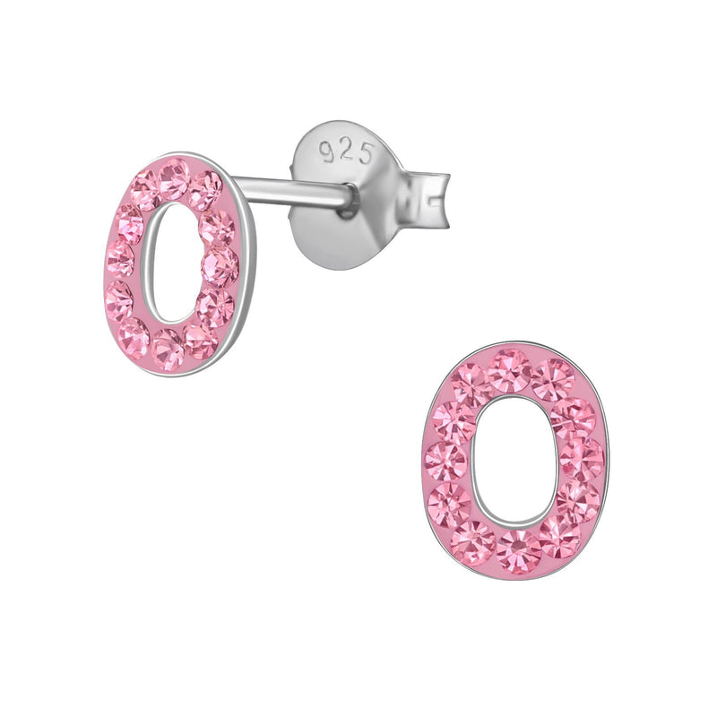 Children's Sterling Silver 'Letter O' Pink Crystal Stud Earrings by Liberty Charms