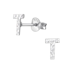 Children's Sterling Silver 'Letter T' Crystal Stud Earrings by Liberty Charms