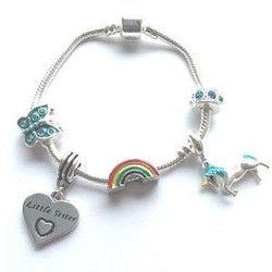 Children's Little Sister 'Magical Unicorn' Silver Plated Charm Bead Bracelet by Liberty Charms