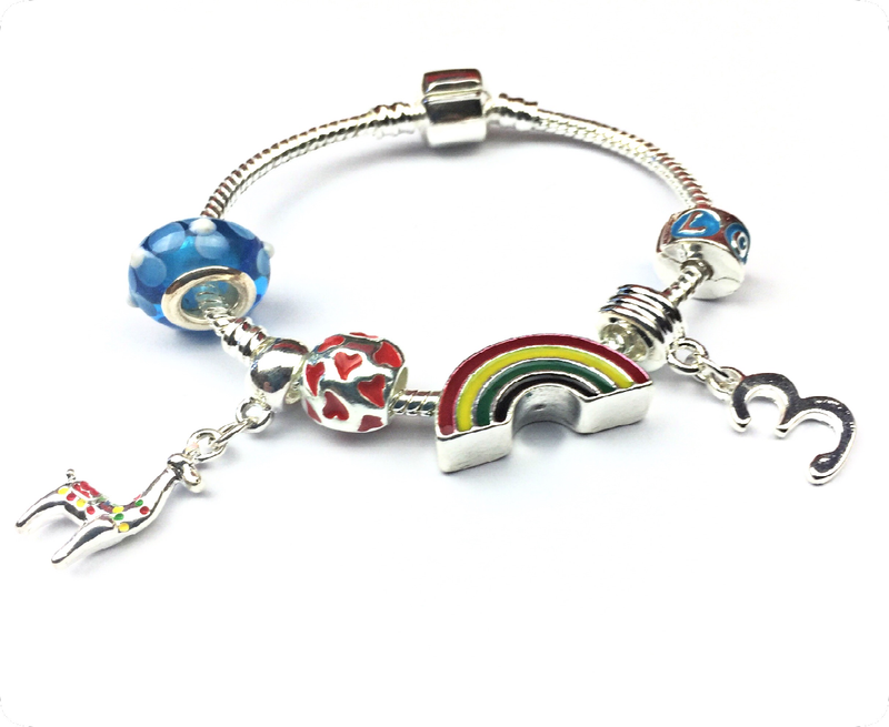 Children's 'Lovely Llama 3rd Birthday' Silver Plated Charm Bead Bracelet by Liberty Charms