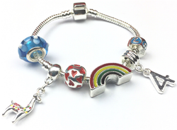 Children's 'Lovely Llama 4th Birthday' Silver Plated Charm Bead Bracelet by Liberty Charms