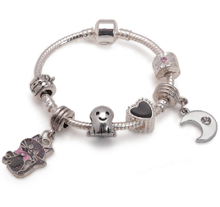 Children's Lucky Black Cat Halloween Silver Plated Charm Bracelet by Liberty Charms