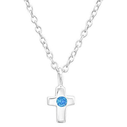 Children's Sterling Silver 'March Birthstone' Cross Necklace by Liberty Charms