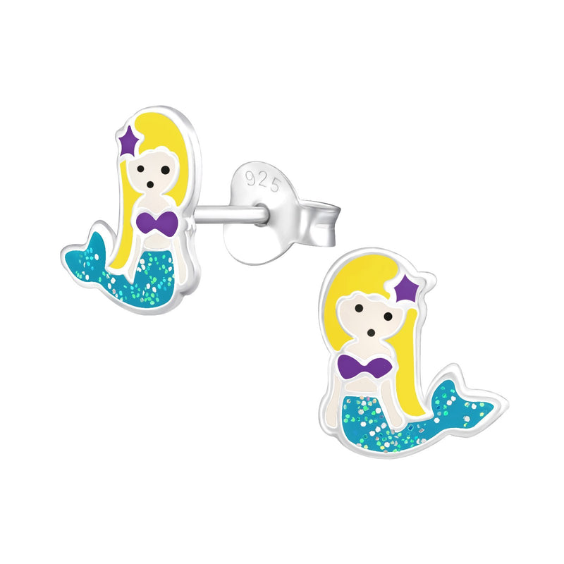 Children's Sterling Silver 'Beautiful Mermaid' Stud Earrings by Liberty Charms