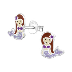 Sterling Silver Purple Sparkle Mermaid Earrings