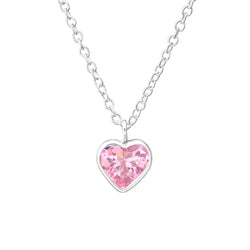 Children's Sterling Silver Pink Crystal Heart Pendant Necklace by Liberty Charms
