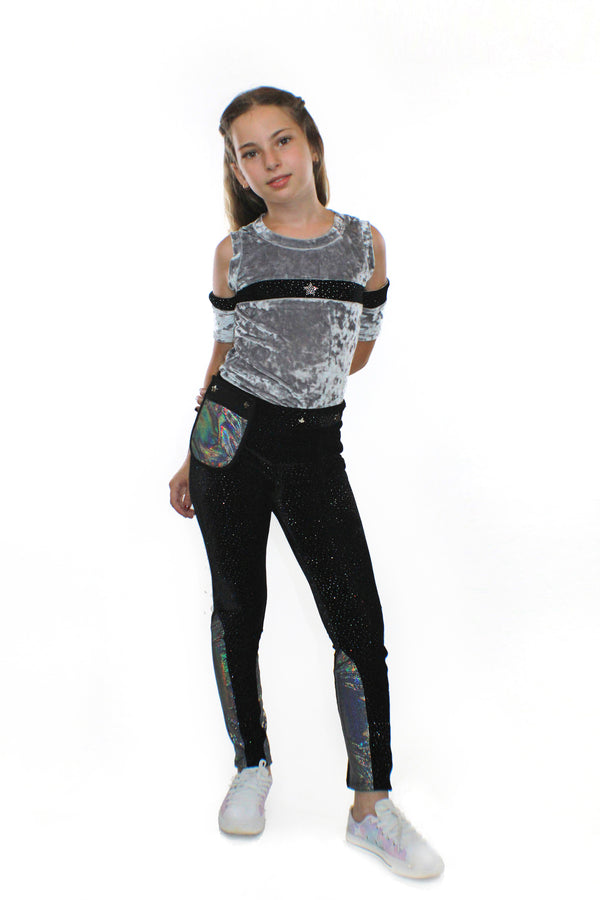 Ori Pants With Pocketwist™  , Glitter Velvet Stretch with sleek design and side sequins-[stardust]