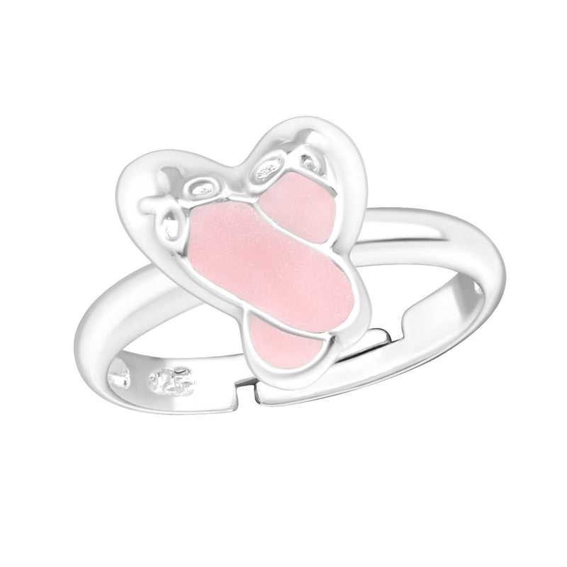 Children's Sterling Silver Adjustable Pink Ballet Shoes Ring by Liberty Charms