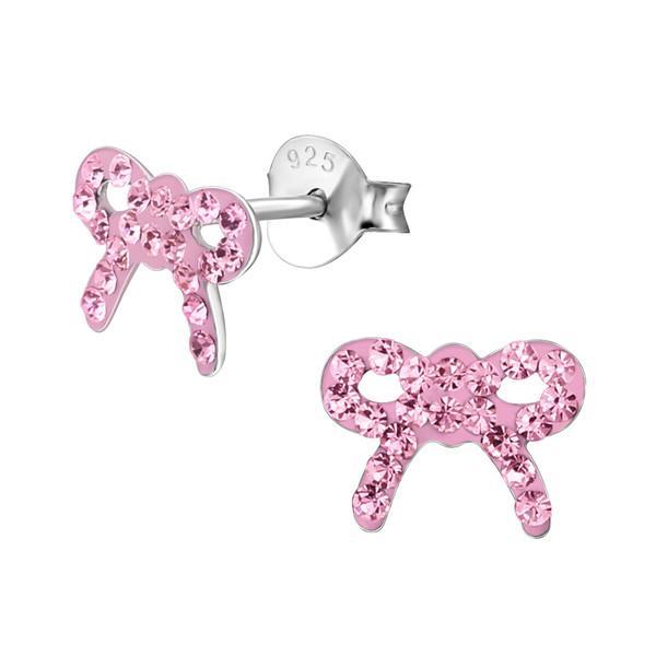 Children's Sterling Silver Pink Crystal Ribbon Stud Earrings by Liberty Charms