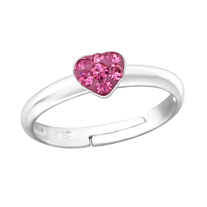 Children's Sterling Silver Adjustable Pink Diamante Heart Ring by Liberty Charms