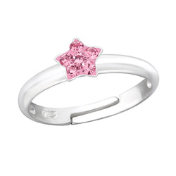 Children's Sterling Silver Adjustable Pink Diamante Star Ring by Liberty Charms