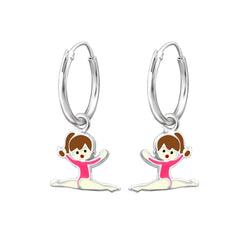 Children's Sterling Silver 'Gymnastic Girl' Hoop Earrings by Liberty Charms