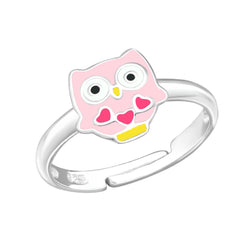 Children's Sterling Silver Adjustable Pink Owl Ring by Liberty Charms