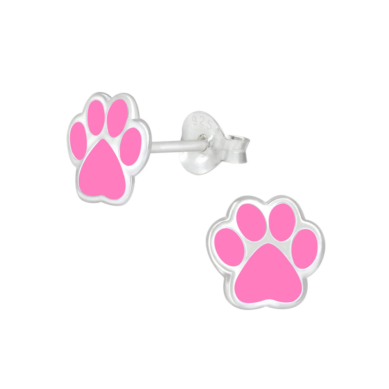 Children's Sterling Silver 'Pink Paw Print' Stud Earrings by Liberty Charms