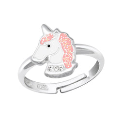 Children's Sterling Silver Adjustable Pink Sparkle Unicorn Ring by Liberty Charms