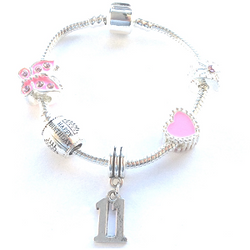 Children's Pink 'Happy 11th Birthday' Silver Plated Charm Bead Bracelet by Liberty Charms