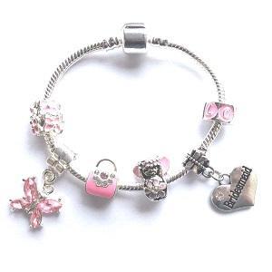 Children's Bridesmaid 'Pink Fairy Dream' Silver Plated Charm Bead Bracelet by Liberty Charms