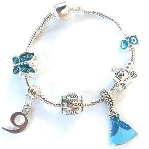 blue princess jewellery, princess bracelet, 9th birthday gifts girl and charm bracelet gifts for 9 year old girl