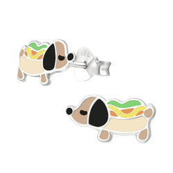 Children's Sterling Silver Puppy Hot Dog Stud Earrings by Liberty Charms