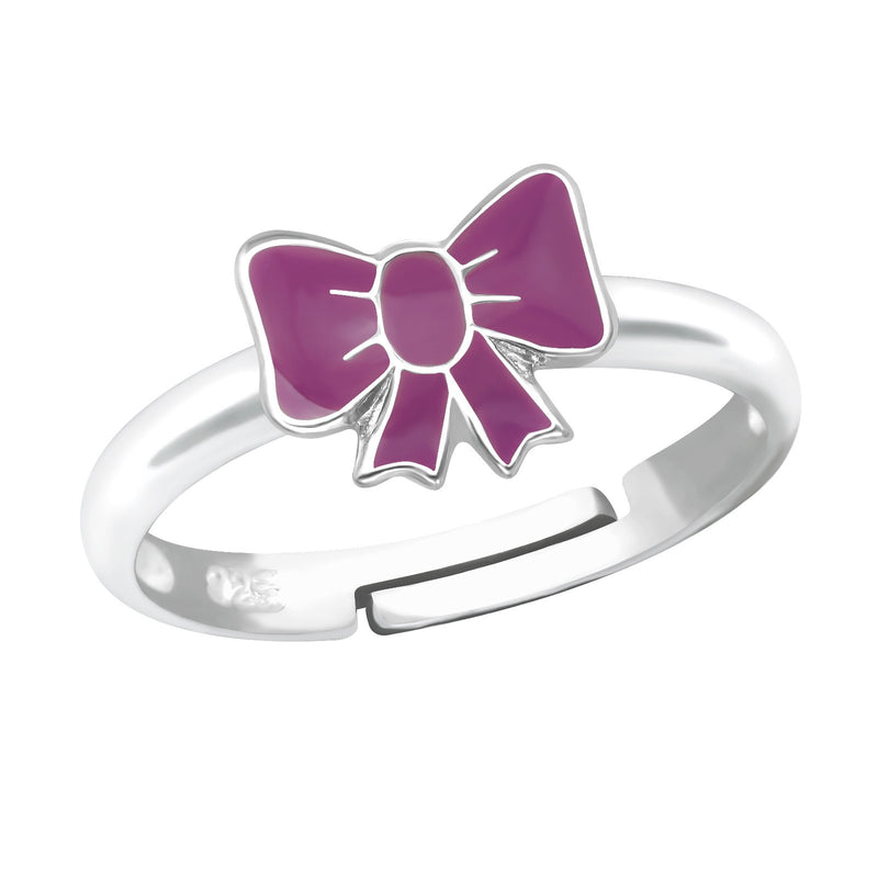 Children's Sterling Silver Adjustable Purple Bow Ring by Liberty Charms