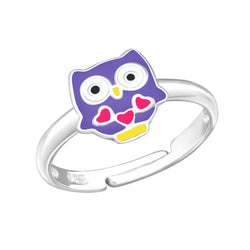 Children's Sterling Silver Adjustable Purple Owl Ring by Liberty Charms