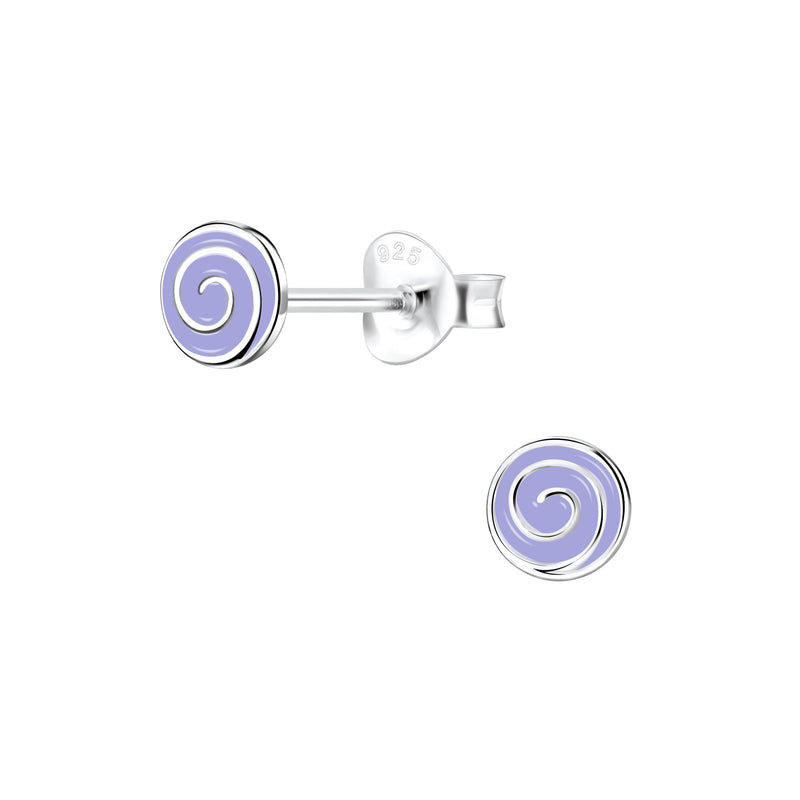 Children's Sterling Silver 'Purple Sweetie Swirl' Stud Earrings by Liberty Charms