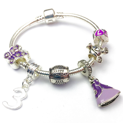 Children's 'Purple Princess 3rd Birthday' Silver Plated Charm Bead Bracelet by Liberty Charms