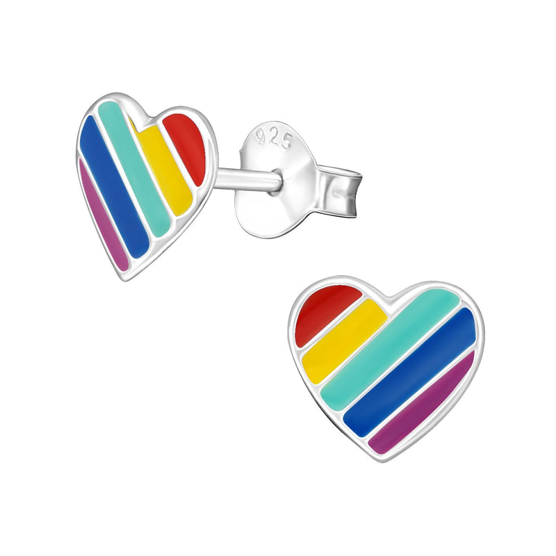 Children's Sterling Silver 'Rainbow Heart' Stud Earrings by Liberty Charms
