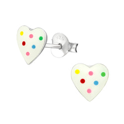 Children's Sterling Silver Rainbow Spot Heart Stud Earrings by Liberty Charms
