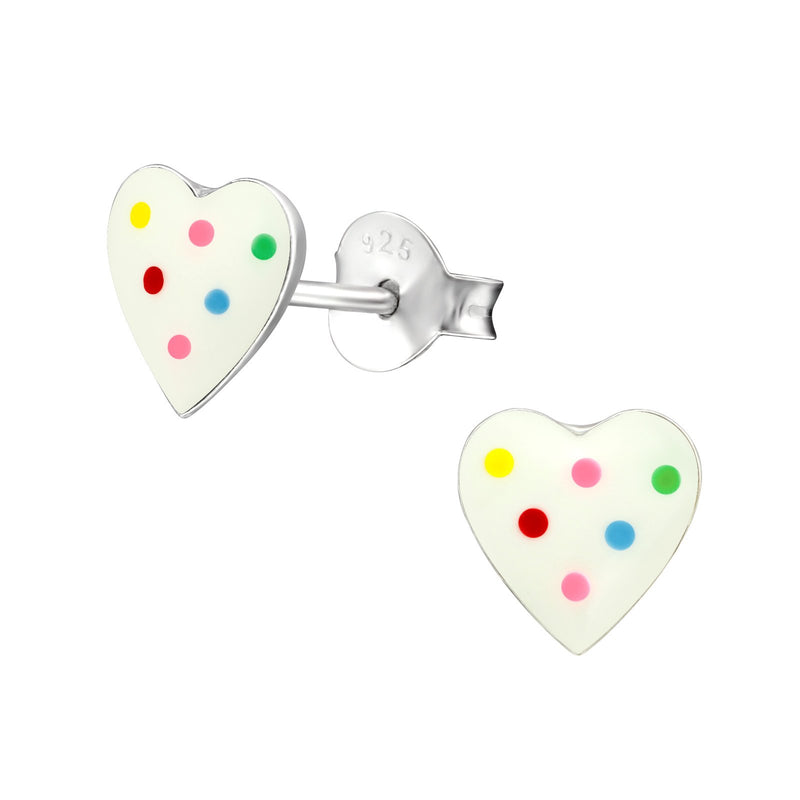 Children's Sterling Silver Rainbow Spot Heart Stud Earrings by Liberty Charms