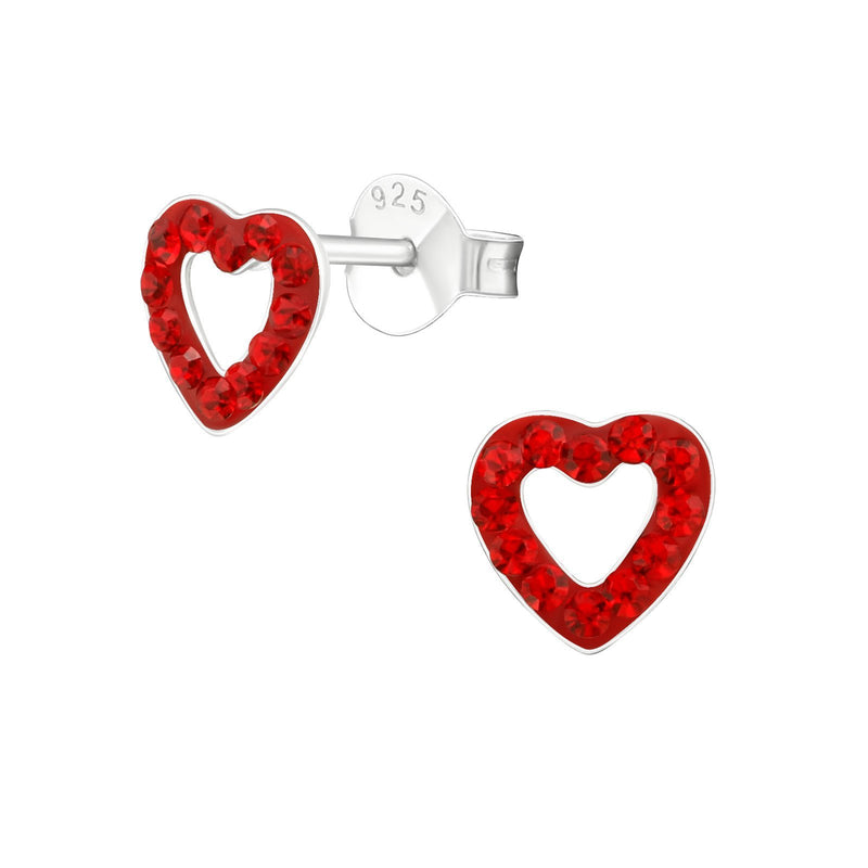 Children's Sterling Silver 'Red Crystal Love Heart' Stud Earrings by Liberty Charms
