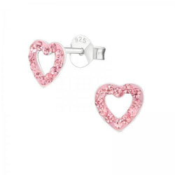 Children's Sterling Silver 'Pink Crystal Love Heart' Stud Earrings by Liberty Charms