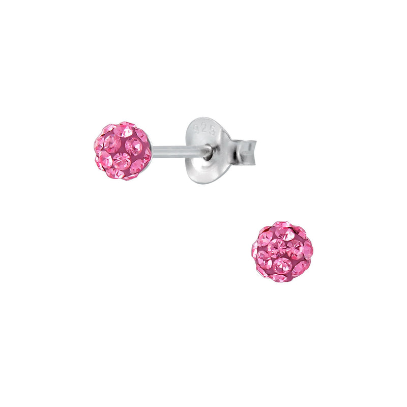 Children's Sterling Silver 'Rose Pink Shamballa Glitter Ball'  Stud Earrings by Liberty Charms