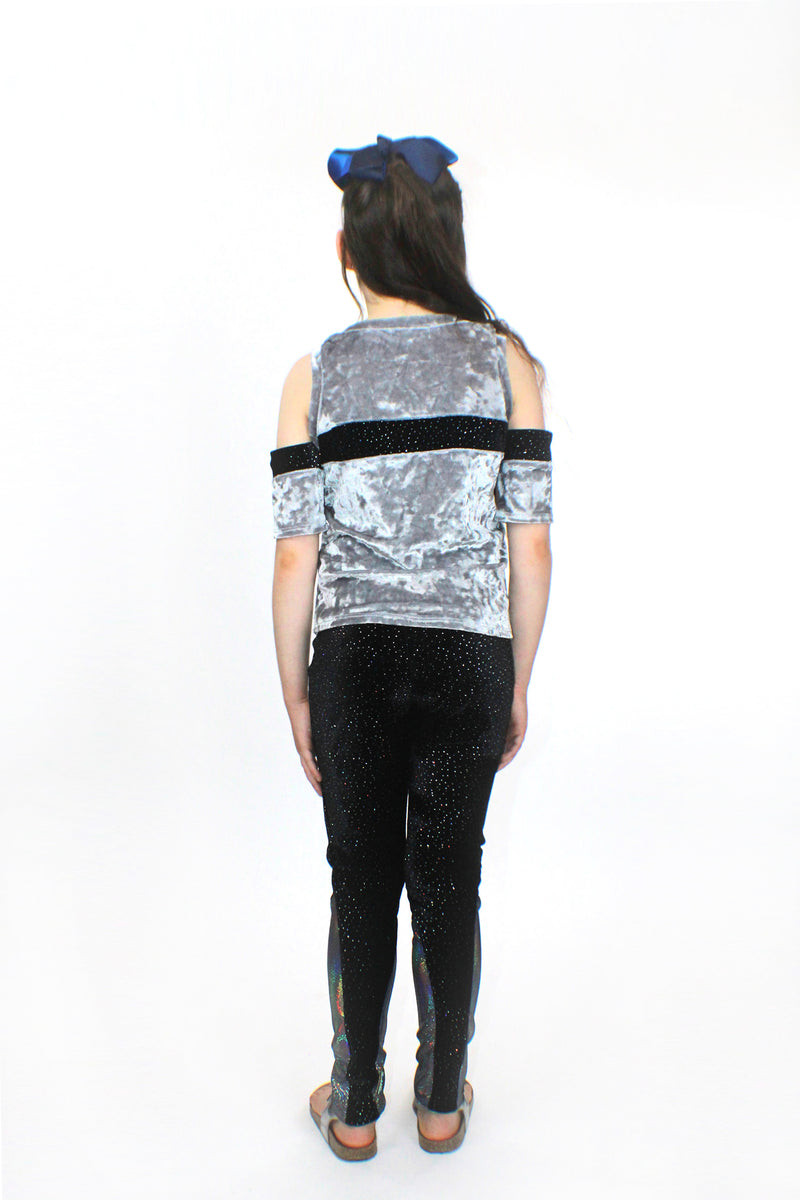 Saturn , Silver Crushed Velvet and glitter Top-[stardust]