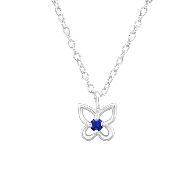 September Birthstone Blue Sapphire Sterling Silver Butterfly Necklace