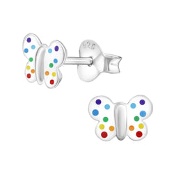 Children's Sterling Silver Rainbow Spots Butterfly Stud Earrings by Liberty Charms