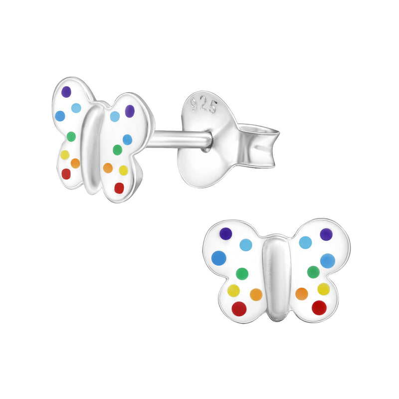 Children's Sterling Silver Rainbow Spots Butterfly Stud Earrings by Liberty Charms
