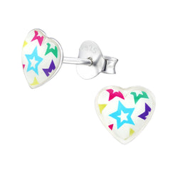 Children's Sterling Silver 'Stars on Hearts' Stud Earrings by Liberty Charms
