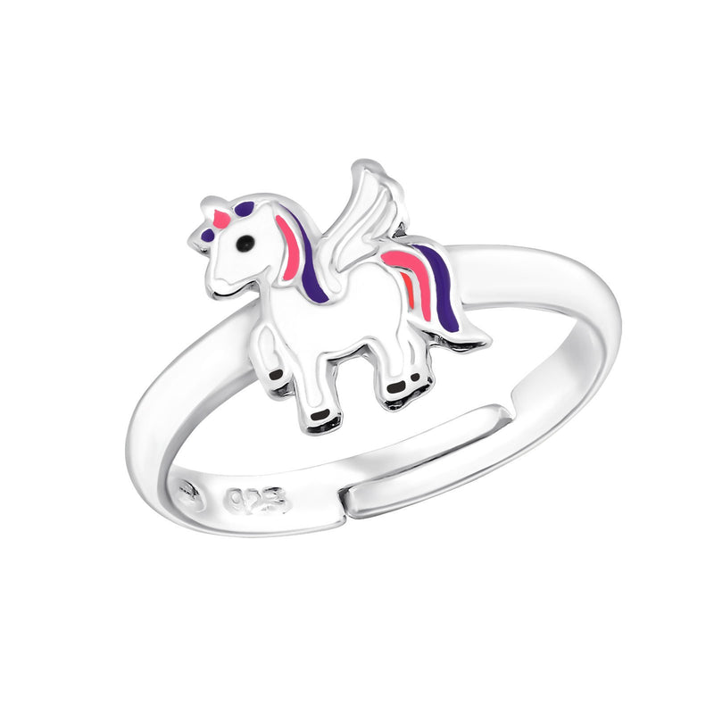 Children's Sterling Silver Adjustable White Unicorn Ring by Liberty Charms