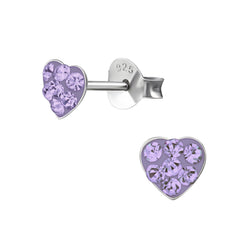 Children's Sterling Silver 'Violet Crystal Heart' Stud Earrings by Liberty Charms
