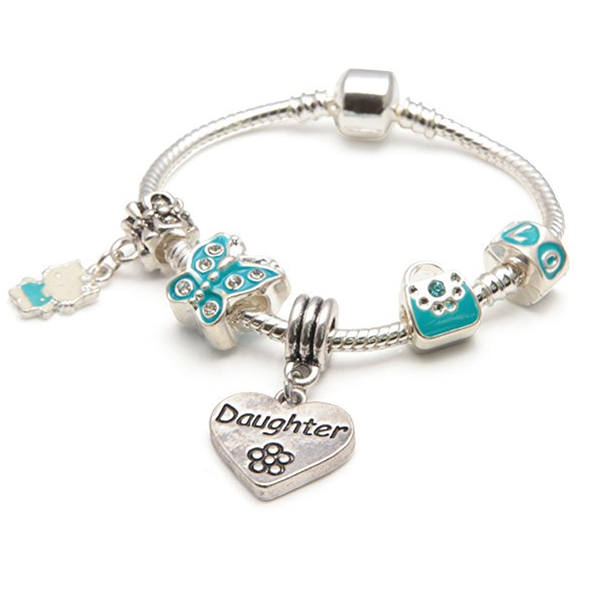 Children's Daughter 'Blue Butterfly' Silver Plated Charm Bead Bracelet by Liberty Charms