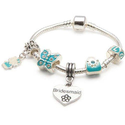 Children's Bridesmaid 'Blue Butterfly' Silver Plated Charm Bead Bracelet by Liberty Charms