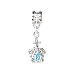 Alloy Crown with Blue Glass Stone Drop Charm by Liberty Charms