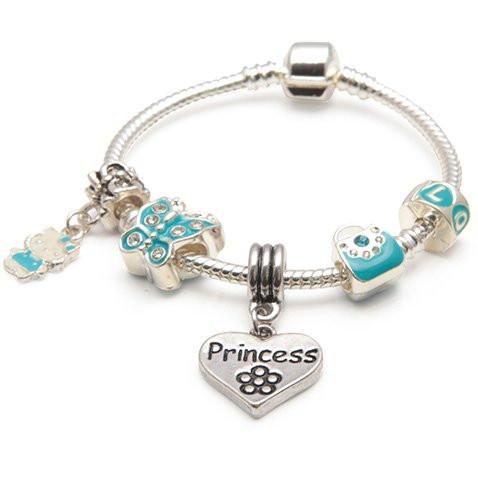 Children's Princess 'Blue Butterfly' Silver Plated Charm Bead Bracelet by Liberty Charms